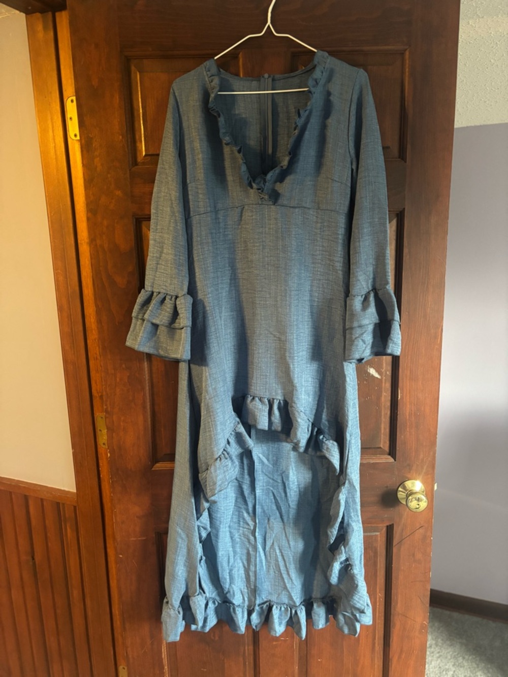Blue Ruffle-Trim Women’s Midi Dress